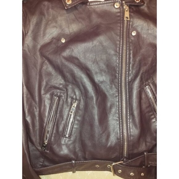 Levi's Faux Leather Jacket Women's Large Burgundy Moto Biker Asymmetrical Zip - Picture 5 of 6